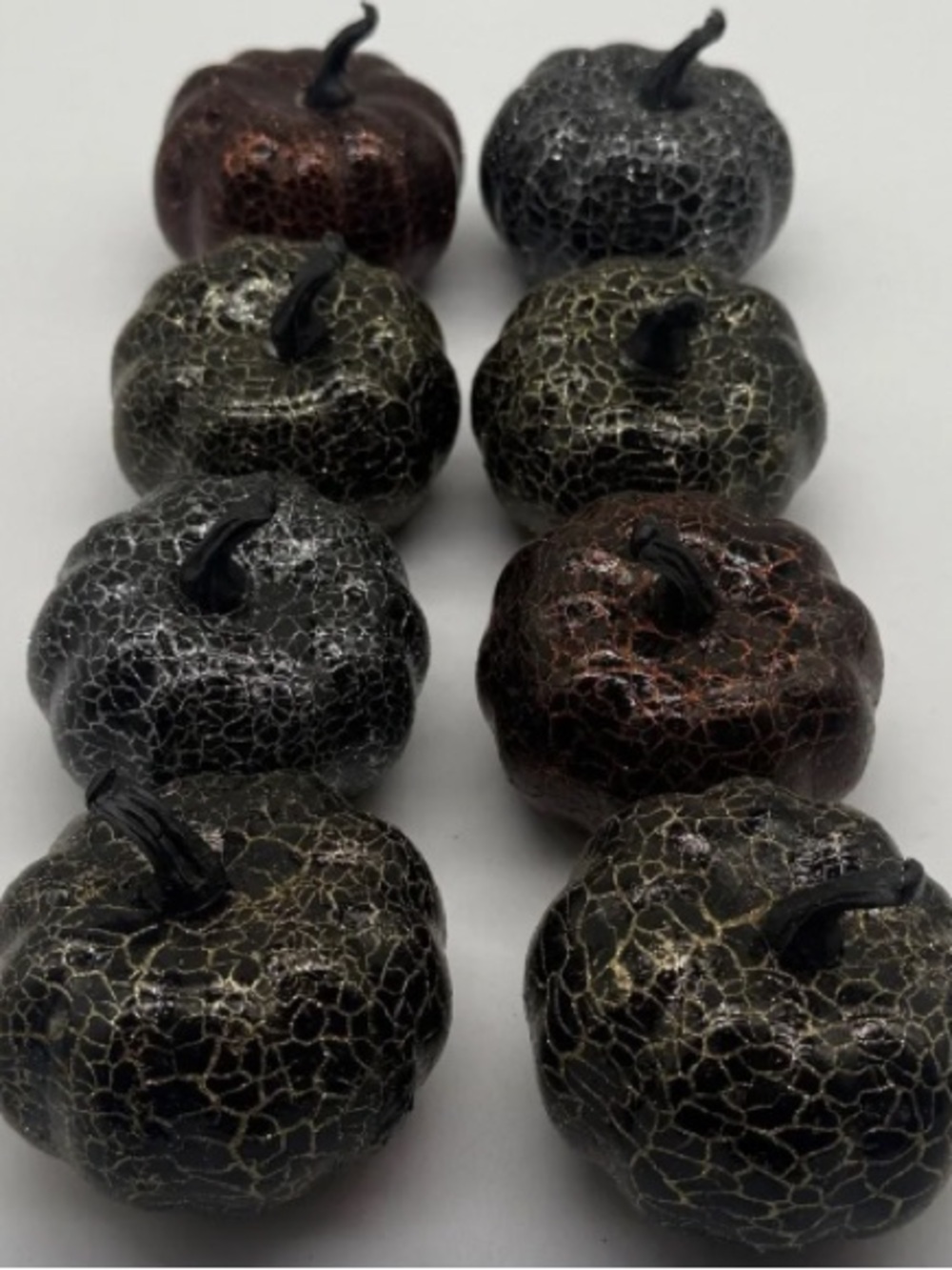 Crackle-Finish Mini Pumpkins - Black, Bronze & Antique Green Accent Set